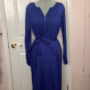 The J. Peterman Company periwinkle dress with tied waist Womens small